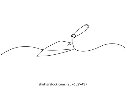 Continuous one line drawing of construction trowel tools, Continuous line drawing of trowel. Trowel linear icon. One line drawing background. Vector illustration. Trowel continuous line icon.