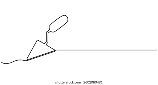 Continuous one line drawing of construction trowel tools, Continuous line drawing of trowel. Trowel linear icon. One line drawing background. Vector illustration. Trowel continuous line icon.