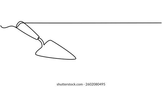 Continuous one line drawing of construction trowel tools, Continuous line drawing of trowel. Trowel linear icon. One line drawing background. Vector illustration. Trowel continuous line icon.