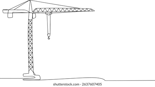 Continuous one line drawing of a construction tower crane, minimal outline vector art, industrial machinery line illustration

