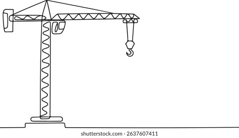 Continuous one line drawing of a construction tower crane, minimal outline vector art, industrial machinery line illustration

