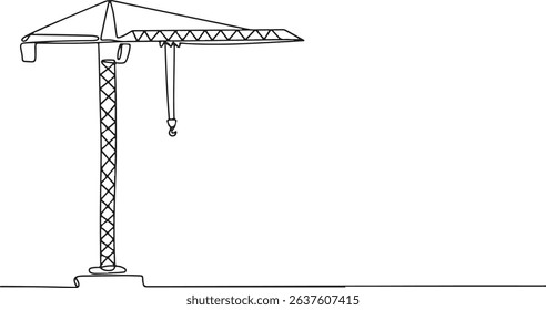 Continuous one line drawing of a construction tower crane, minimal outline vector art, industrial machinery line illustration

