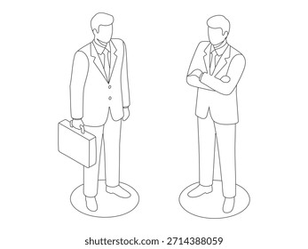 Trabajador de construcción de dibujo continuo de una línea. Gerente dando instrucciones al coordinador del constructor en la reunión del sitio. Concepto de negocio de arquitectura de edificios.