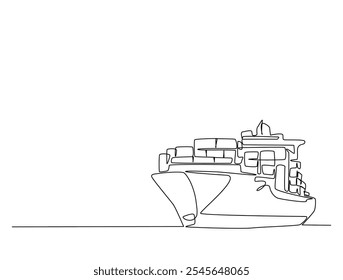 Continuous one line drawing of Container Cargo ship sailing. Cargo ship in single line vector illustration.