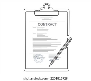 Continuous One line drawing of  Contract icon agreement pen on desk flat business illustration vector