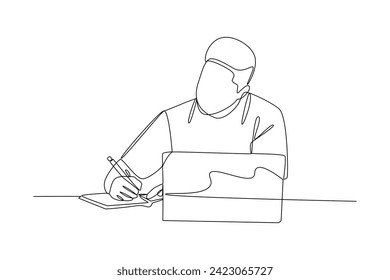 Continuous one line drawing copy writing concept. Doodle vector illustration.