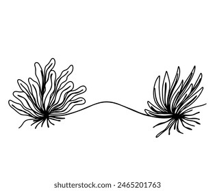 Continuous one line drawing of coral sea ocean elements. Vector illustration