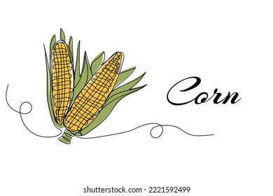 Continuous one line drawing of corn. Vector illustration on isolated background.