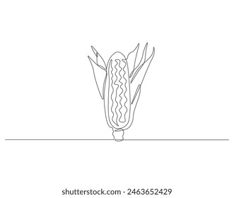 Continuous one line drawing of corn crop for farm. One line drawing illustration of corn from agriculture. fresh maize concept continuous line art. Editable outline.
