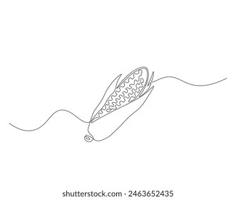 Continuous one line drawing of corn crop for farm. One line drawing illustration of corn from agriculture. fresh maize concept continuous line art. Editable outline.
