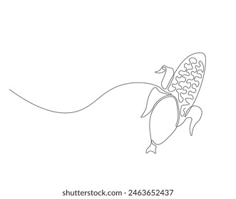 Continuous one line drawing of corn crop for farm. One line drawing illustration of corn from agriculture. fresh maize concept continuous line art. Editable outline.
