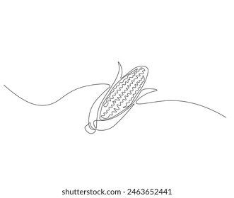 Continuous one line drawing of corn crop for farm. One line drawing illustration of corn from agriculture. fresh maize concept continuous line art. Editable outline.
