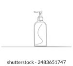 Continuous one line drawing of cosmetic bottle with pump. One line drawing illustration of pump bottle. Cosmetic concept one line. Editable outline.
