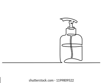 Continuous one line drawing. Cosmetic shampoo bottle. Vector illustration