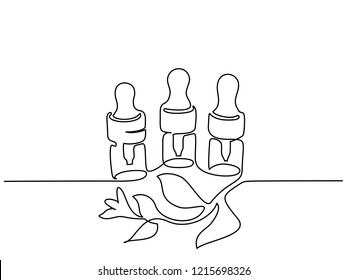 Continuous one line drawing. Cosmetic vial with pipette. Vector illustration