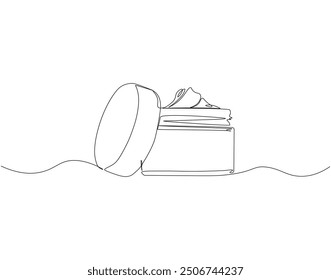 Continuous one line drawing of cosmetic cream. One line drawing illustration of face cream lotion. International beauty day, Skincare concept line art. Editable outline