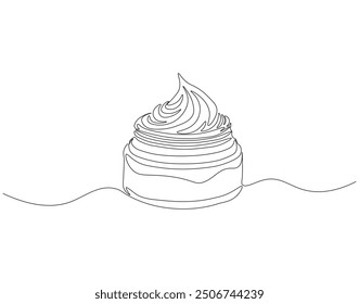 Continuous one line drawing of cosmetic cream. One line drawing illustration of face cream lotion. International beauty day, Skincare concept line art. Editable outline