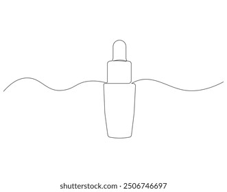 Dibujo continuo de una línea de botella de suero cosmético. Ilustración de dibujo de una línea de botella de gotero de suero. Día internacional de la belleza, arte de línea de concepto de cuidado de la piel