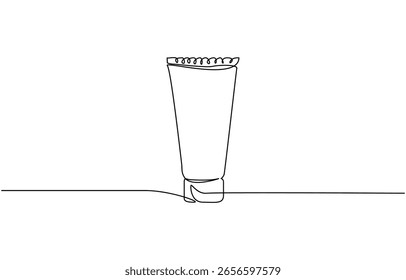 Desenho contínuo de uma linha de tubo de creme cosmético. Creme de cuidados com a pele em desenho de linha única, Produto cosmético de cuidados com a pele, bálsamo, loção, ilustração de doodle abstrato.