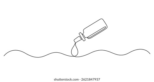 Dibujo continuo de una línea de cosméticos, aceites o gotas médicas o spray. Ilustración vectorial