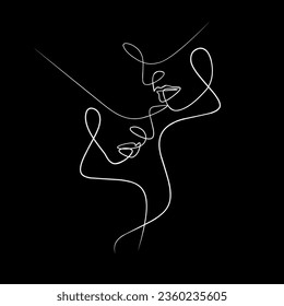 Continuous one line drawing couple symbol for Tshirt design. Isolated on black