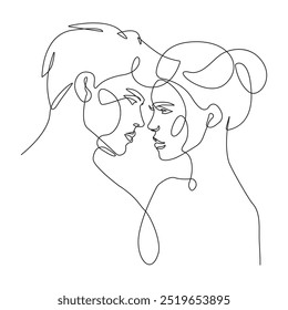Continuous One Line Drawing of Couple in Minimalist Linear Style. Woman and Man Profile One Line Drawing, Vector Illustration. Good for Prints, T-shirt, Banners, Slogan Modern Graphics Style