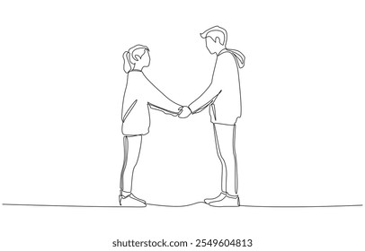 Continuous one line drawing of couple holding hands together, romantic couple concept, single line art.