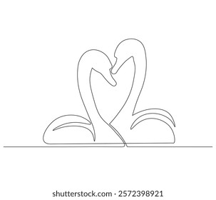 Continuous one line drawing of couple swan. Couple swan symbol of love and loyalty. Single line drawing illustration of couple swan. Concept vector art. Doodle line illustration.
