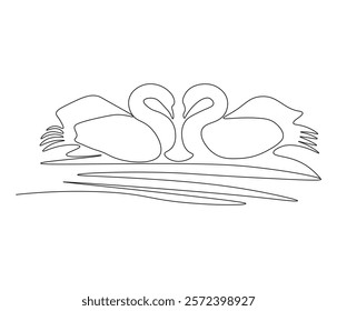 Continuous one line drawing of couple swan. Couple swan symbol of love and loyalty. Single line drawing illustration of couple swan. Concept vector art. Doodle line illustration.
