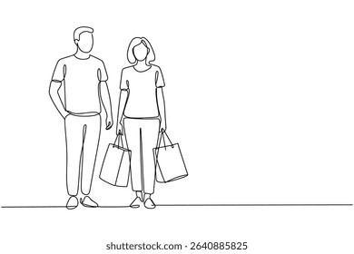 Continuous One Line Drawing Couple Shopping
