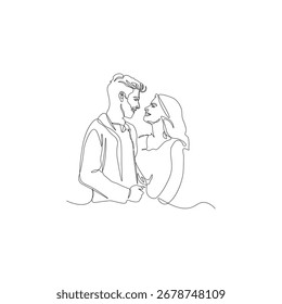 Dibujo continuo de una línea de una pareja enamorada