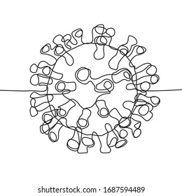 Continuous one line drawing of Covid-19 Coronavirus dangerous disease 2019-nCoV pandemic global warning, vector illustration, minimalist style