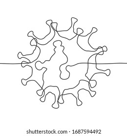 Continuous one line drawing of Covid-19 Coronavirus dangerous disease 2019-nCoV pandemic global warning, vector illustration, minimalist style