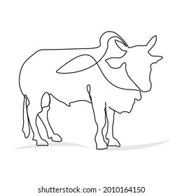 Continuous one Line drawing of Cow. Muslim holiday the sacrifice animal such as goat or sheep, camel and cow, Eid al Adha greeting card concept continuous line draw design illustration.
