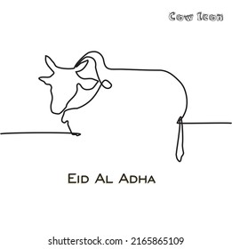 Continuous one Line drawing of Cow. Muslim holiday the sacrifice animal such as goat or sheep, camel and cow, Eid al Adha greeting card concept continuous line draw design illustration.