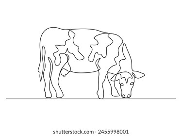 Dibujo continuo de una línea de vaca. Aislado sobre fondo blanco Ilustración vectorial 