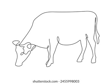 Continuous one line drawing of cow. Isolated on white background vector illustration 