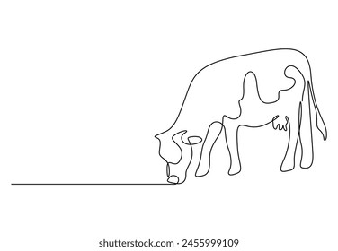 Continuous one line drawing of cow. Isolated on white background vector illustration 