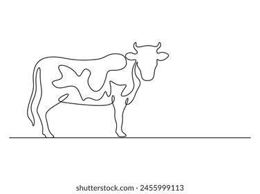 Continuous one line drawing of cow. Isolated on white background vector illustration 