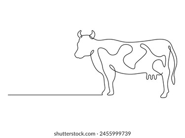 Dibujo continuo de una línea de vaca. Aislado sobre fondo blanco Ilustración vectorial 