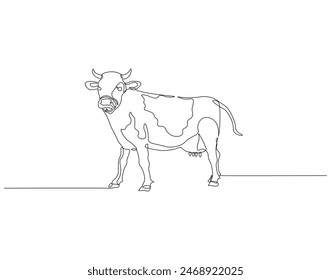 Continuous one line drawing of cow. One line drawing illustration of livestock cattle. Livestock concept continuous line art. Editable outline.