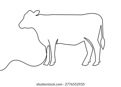 Continuous one line drawing of a cow minimalist linear outline vector art