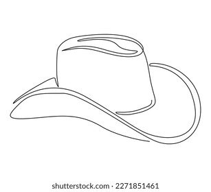 Continuous one line drawing cowboy hat  Simple cowboy hat line art vector illustration   