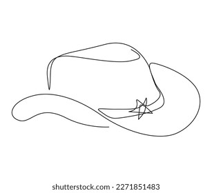 Continuous one line drawing of cowboy hat. Simple cowboy hat line art vector illustration.  