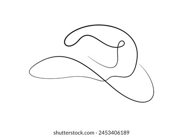 Continuous one line drawing of cowboy hat. Isolated on white background vector illustration