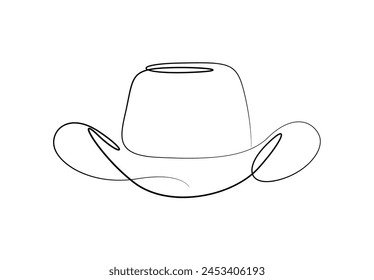Continuous one line drawing of cowboy hat. Isolated on white background vector illustration