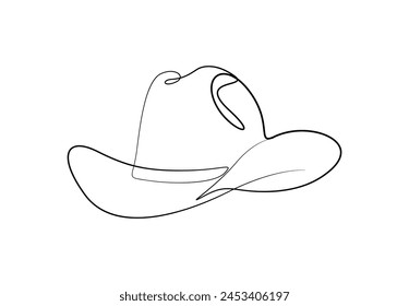 Dibujo continuo de una línea de sombrero de vaquero. Aislado sobre fondo blanco Ilustración vectorial