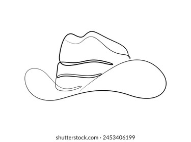 Continuous one line drawing of cowboy hat. Isolated on white background vector illustration