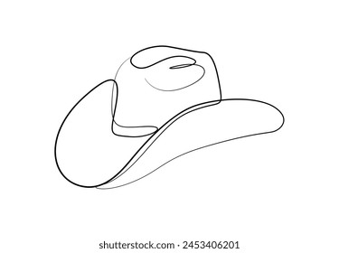 Continuous one line drawing of cowboy hat. Isolated on white background vector illustration