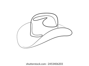 Dibujo continuo de una línea de sombrero de vaquero. Aislado sobre fondo blanco Ilustración vectorial